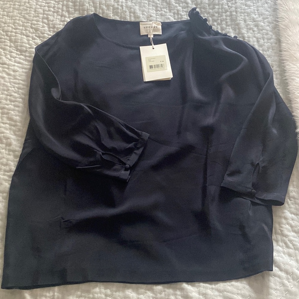 NWT black silk Sezane blouse! Size 36
